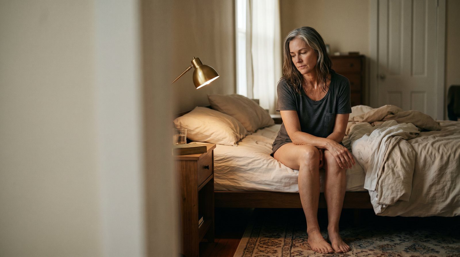 A woman awake at night