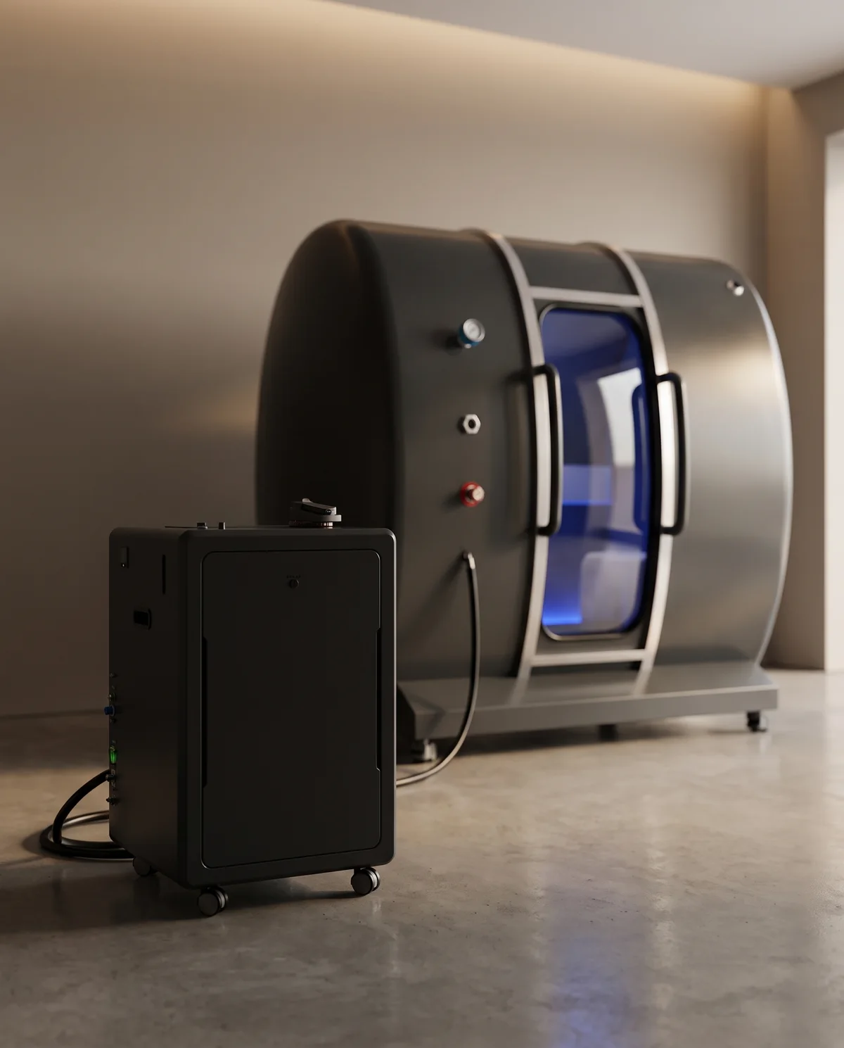 The oxygen unit connected beside the two-person cabin.