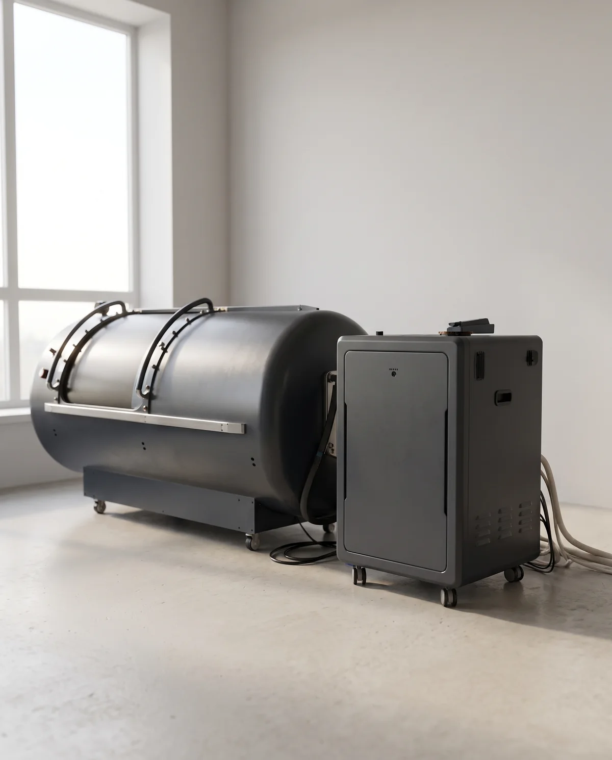 The oxygen system connected beside the chamber, dark colourway.