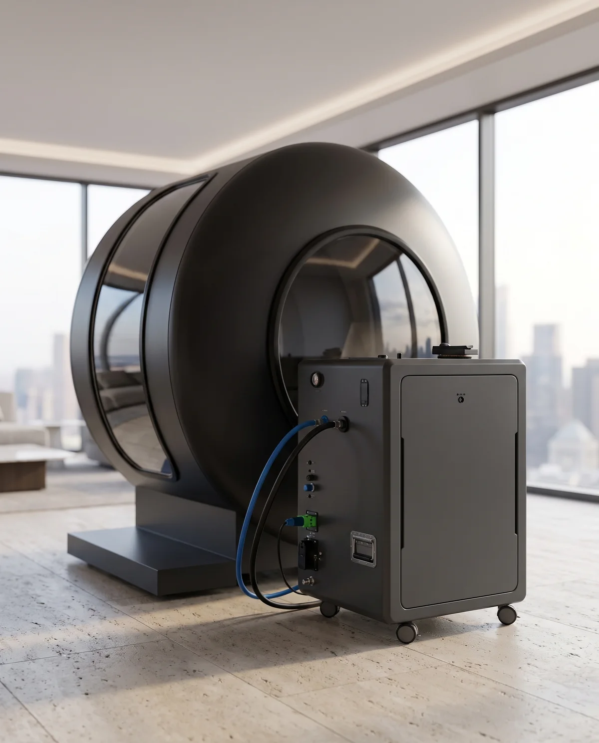 The oxygen unit connected beside the ring pod.
