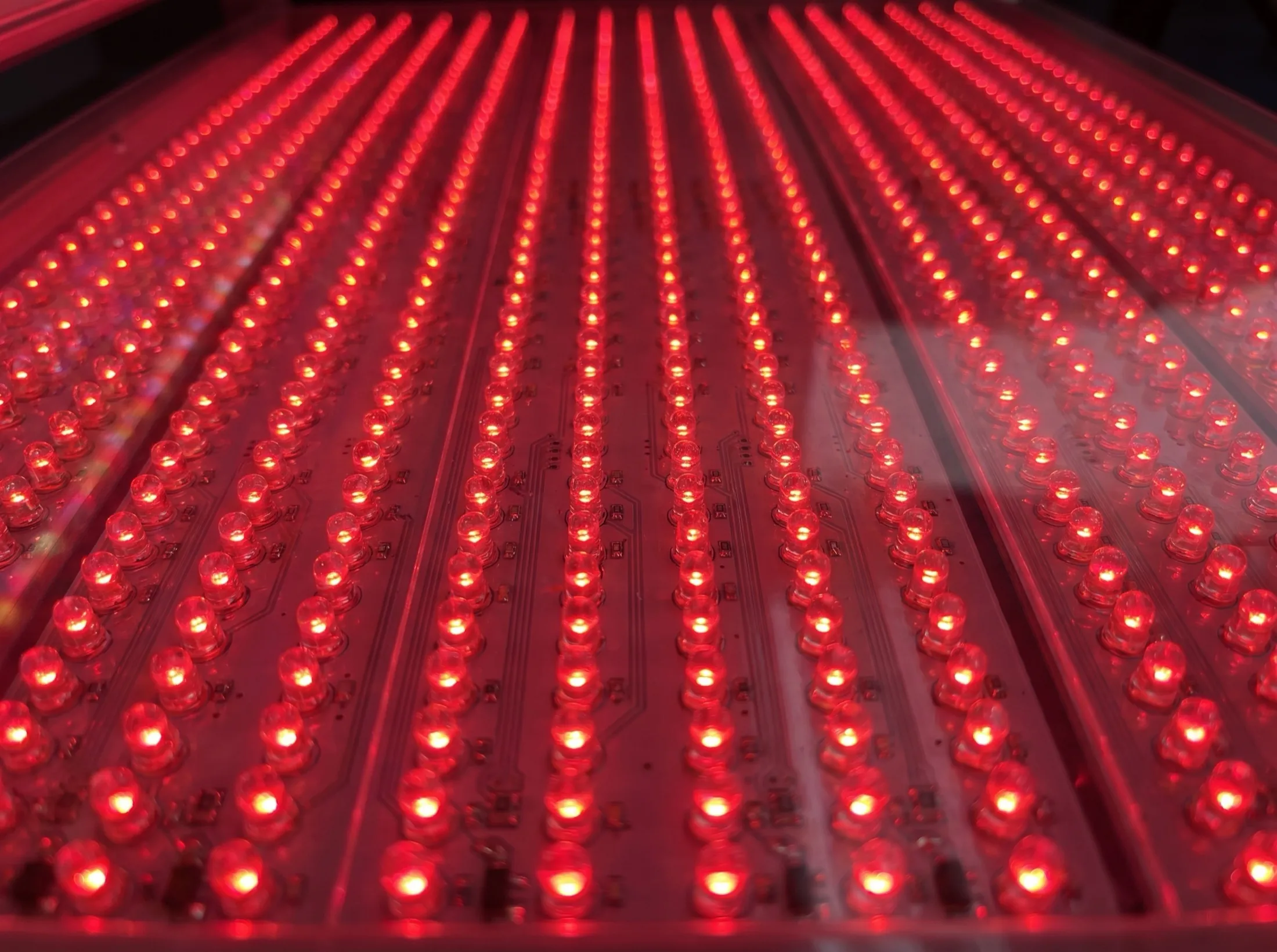 Close detail of the emitter array, individual diodes in ordered rows.