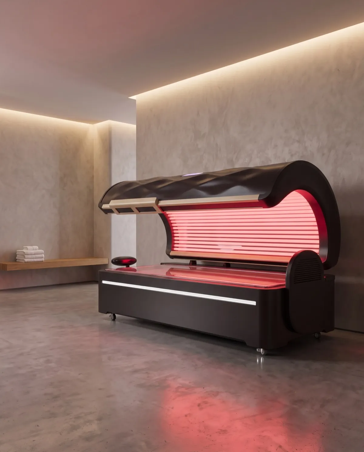 The Premium Bed in the black finish, canopy open.