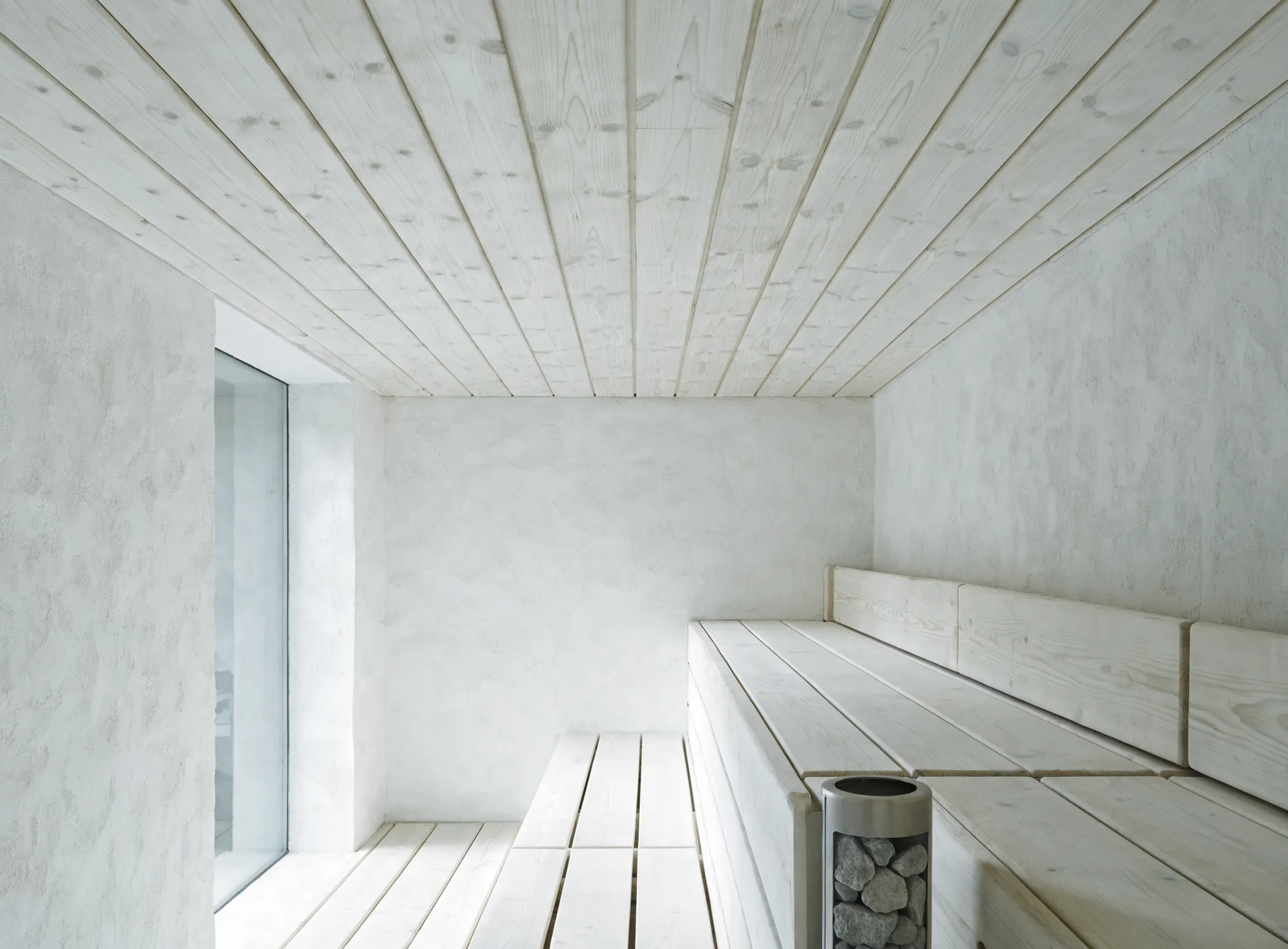 A pale minimalist sauna interior