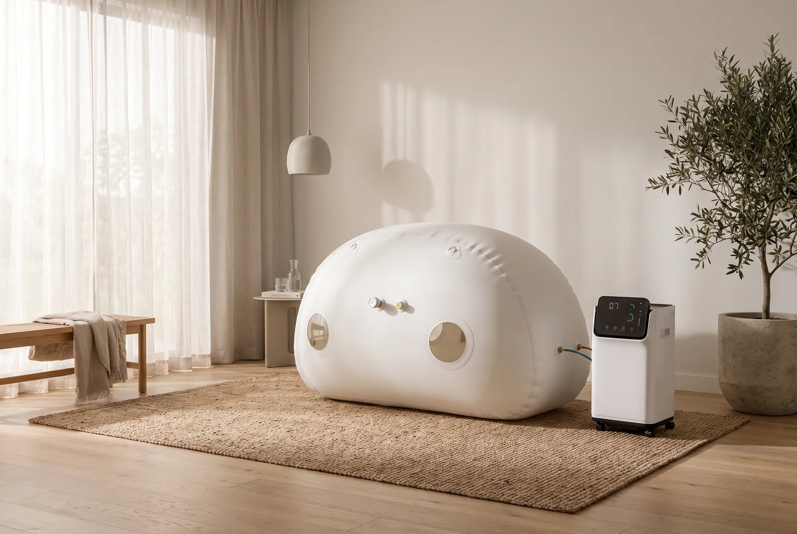 The Haven Air soft chamber in a home wellness corner.