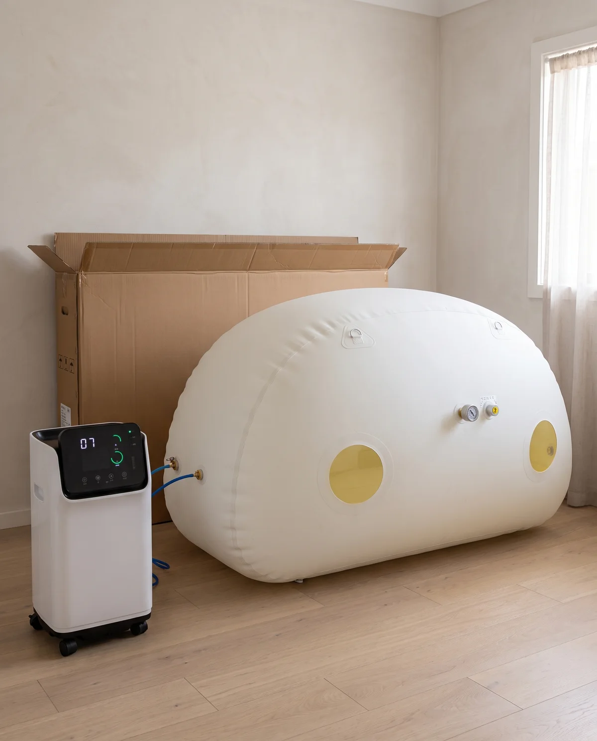 The Haven Air freshly set up in a spare room, its carton still against the wall.