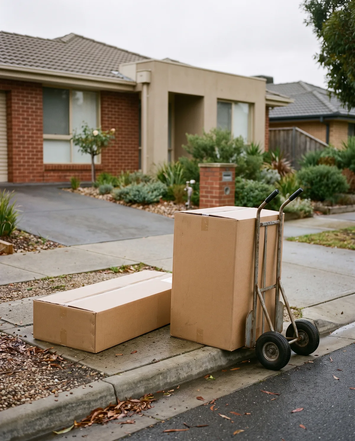 The boxed chamber at the kerb on delivery day.