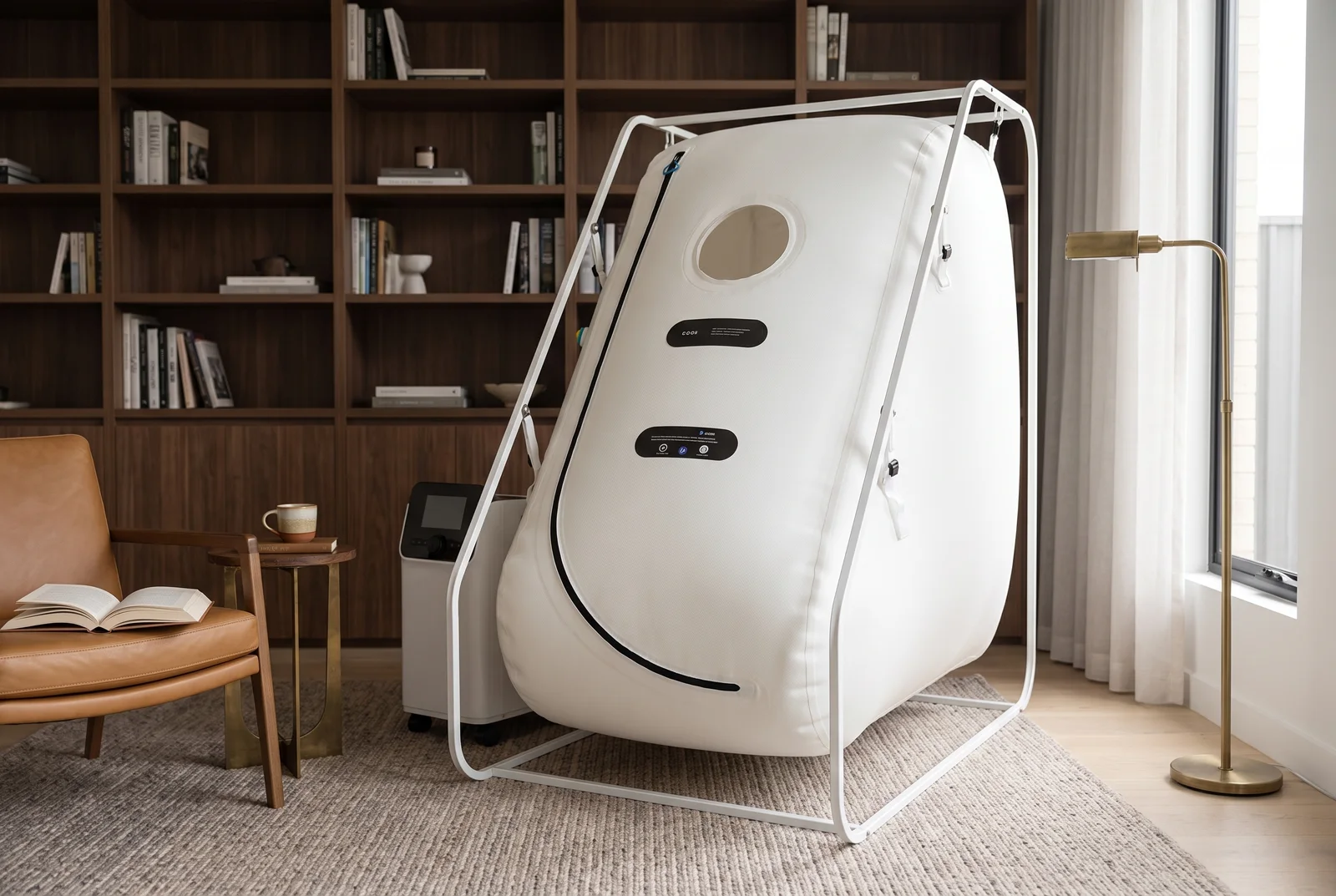 The Haven Rise standing in a home study, oxygen generator alongside.